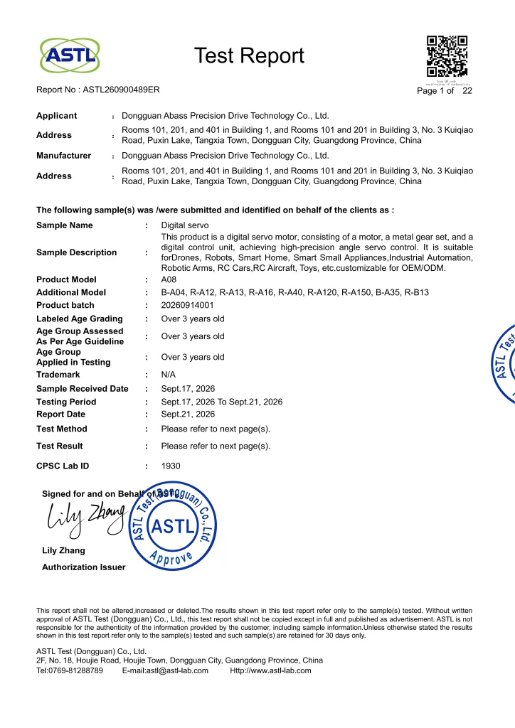 Digital Servo (R-A08) – CPC Report – F963-ASTL260900489ER(1)